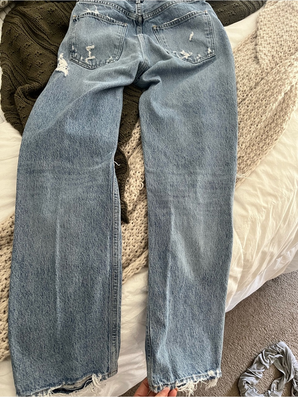 Agolde Distressed Light Wash Denim Straight Leg Jeans size 24 - Picture 2 of 11
